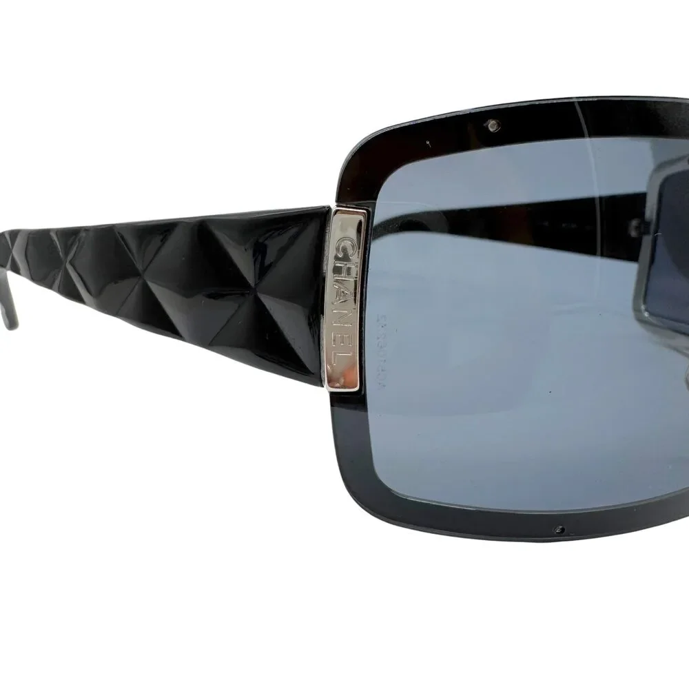 Chanel Black Matelasse Quilted Arm Shield 4126 Sunglasses w/ Case